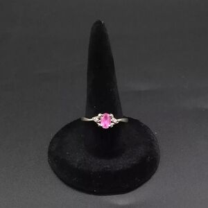 10k White Gold Pink Tourmaline And Diamond Ring Solid Gold Size 7.25 EUC